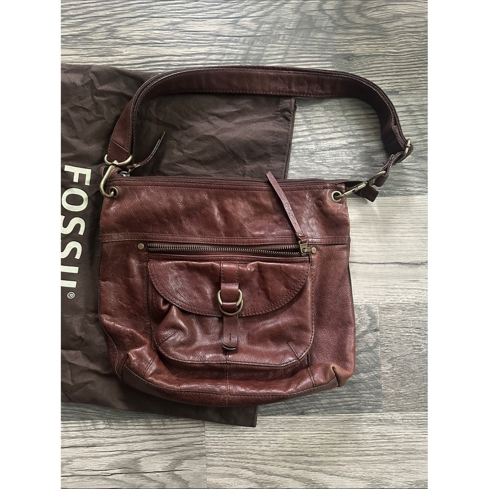 Fossil‎ vintage Leather Shoulder Bag brown with dust bag